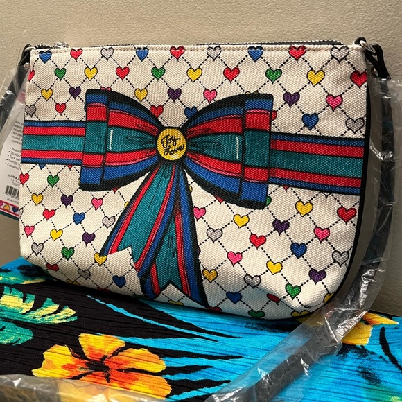 NWT Brighton Love & Joy Crossbody Canvas Pouch Purse with Tassel, Hearts, bows - Picture 2 of 8